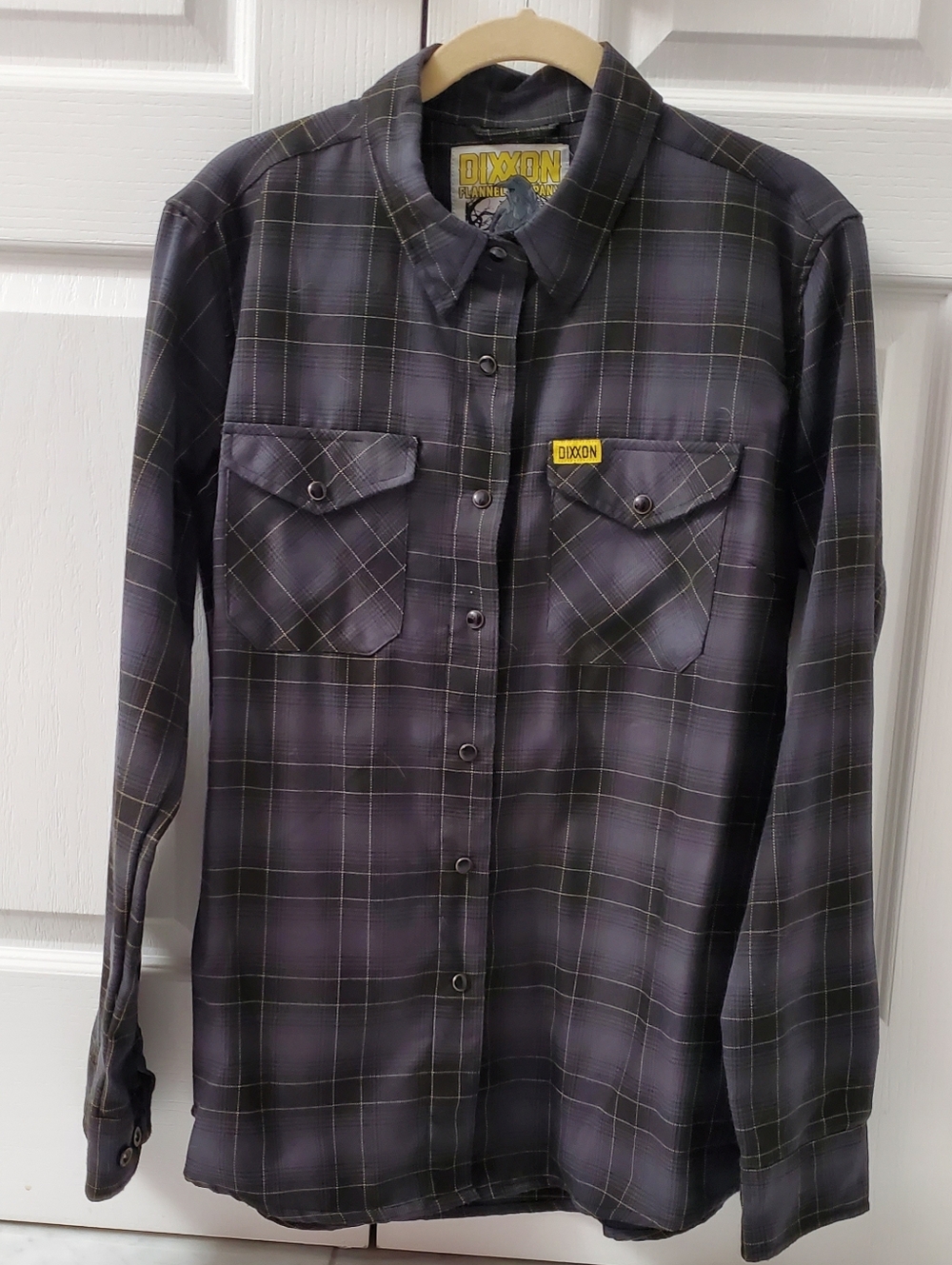 DIXXON Men's Dark Gray, Yellow and Black Plaid Button-Up Flannel Shirt
